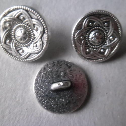 X 5 boutons en métal motif fleur  argent vieilli 15 mm 