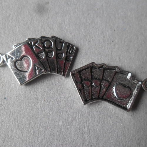 X 5 pendentifs breloque poker cartes des jeux argenté 25 x 13 mm 