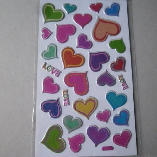X 30 mixte stickers autocollants cœurs,  trois love multicolore 