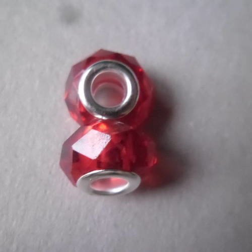 X 5 perles européen en verre rouge à facette 15 x 8 mm 
