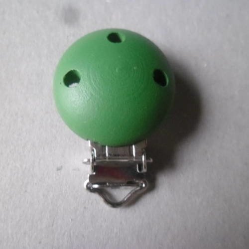 X 1 pince clips crocodile attache tétine bois verte rond 4,3 x 3 cm 