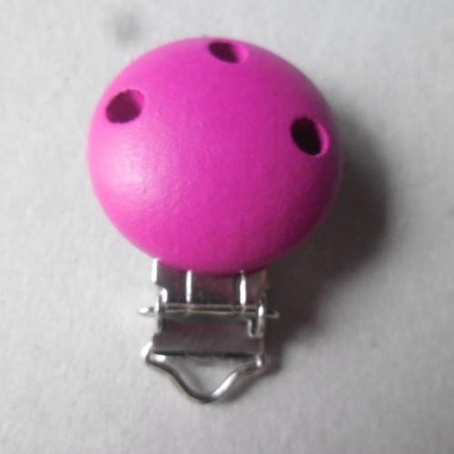 X 1 pince clips crocodile attache tétine bois fuchsia rond 4,3 x 3 cm 