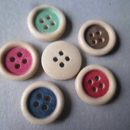 X 10 mixte boutons en bois à rebord beige 4 trous 15 mm 