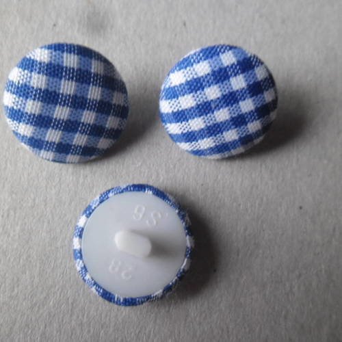 X 10 boutons couvert de tissu carreau bleu marine,blanc bombé acrylique 17 mm 