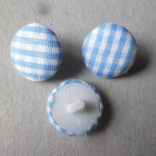X 10 boutons couvert de tissu carreau bleu,blanc bombé acrylique 17 mm 