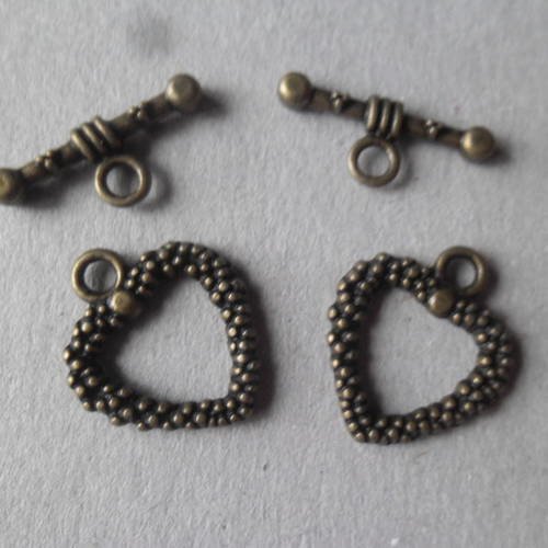 X 10 sets fermoirs toggle coeur couleur bronze 19 x 16-19 x 8 mm 