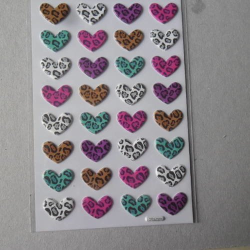 X 32 stickers autocollants 3d coeur multicolore bombé à motif noir,gris 15 mm 