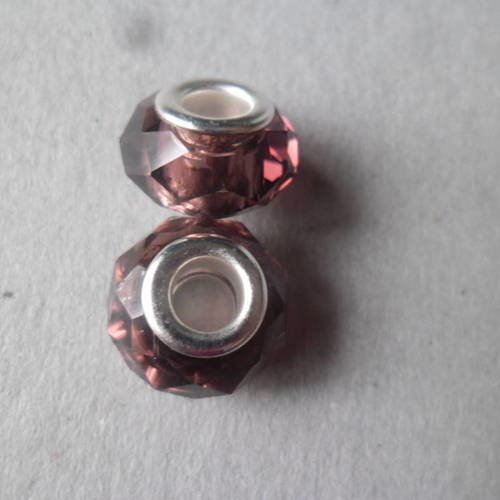 X 2 perles européen verre couleur rosé /mauve à facette 15 x 8 mm 