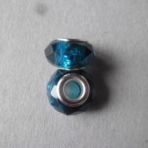 X 2 perles européen verre bleu à facette 15 x 8 mm 