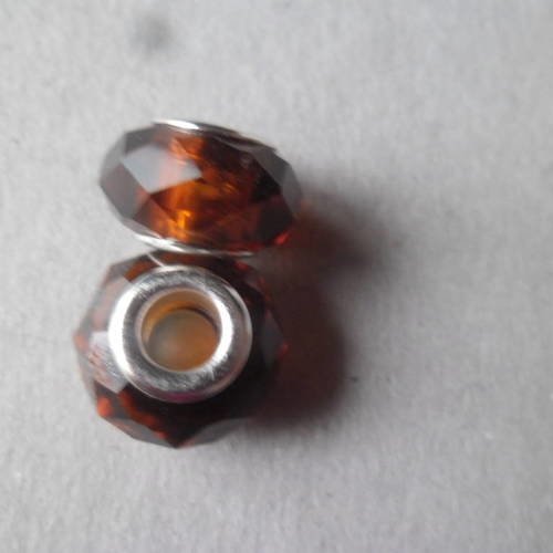 X 2 perles européen verre marron  à facette 15 x 8 mm 
