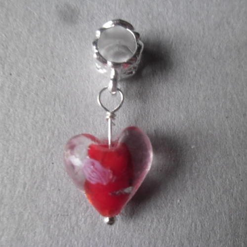 X 1 pendant/breloque coeur rouge en verre pour bracelet charm 30 x 10 mm 