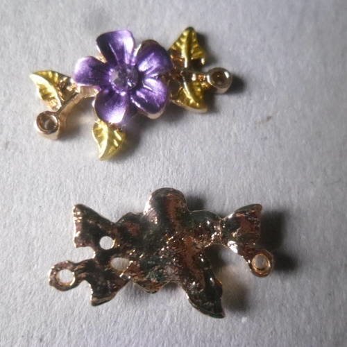 X 2 connecteurs strass violet fleur feuille doré accessoire pour bijoux 20 x 18 mm 