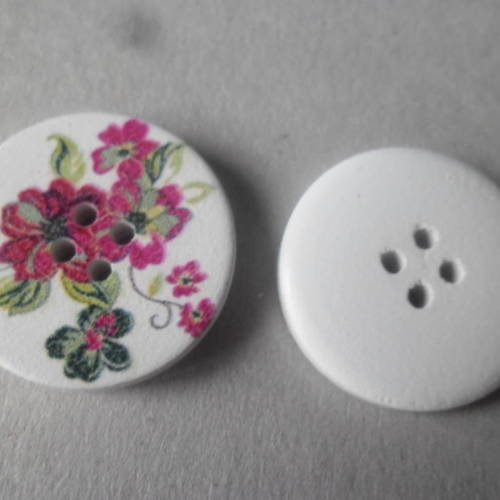 X 5 boutons bois rond motif fleur 4 trous 3 cm de diamètre 