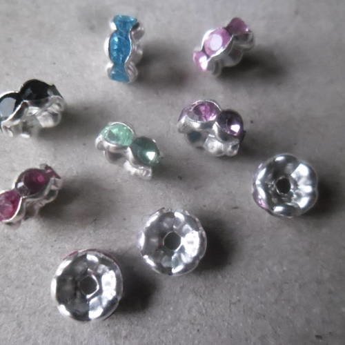 X 20 mixte perles intercalaires rondelles strass cristal  argenté 6 mm 