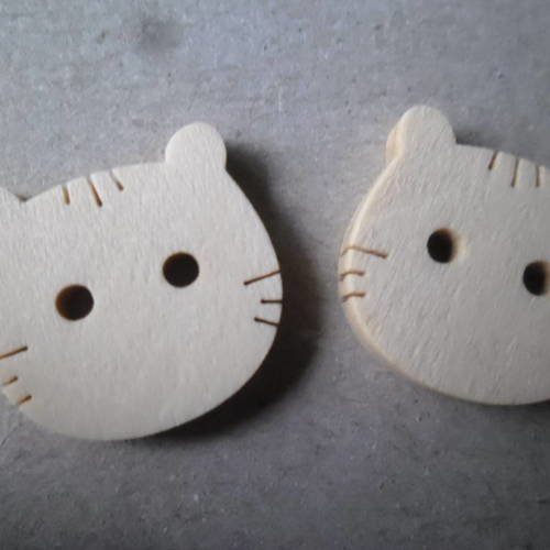 X 5 boutons en bois naturel en forme de tête de chat 2 trous 19 x 19 mm