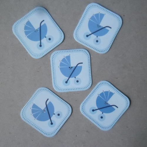 X 5 stickers boys à coller  représentant un landau bleu 3,2 x 3,5 cm 
