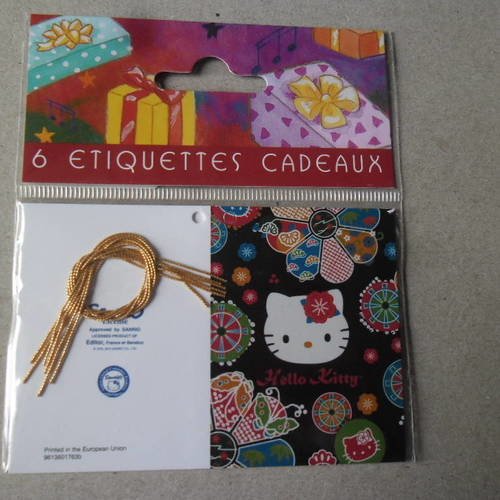 X 6 étiquettes cadeaux diney représentant un mignon petit chat+cordon doré 9,5 x 6,5 cm 