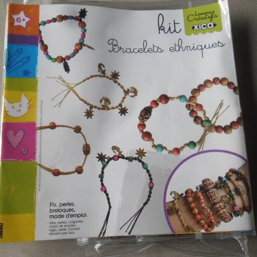 X 1 kit complet pour bracelets ethniques"fils,perles,breloques,mode d'emploi" 