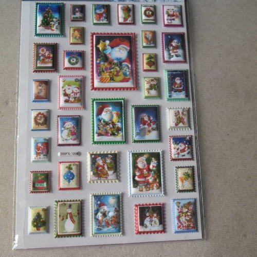 X 34 stickers autocollants rectangle contour dentelé sur le thème de noël effet 3d bombés 