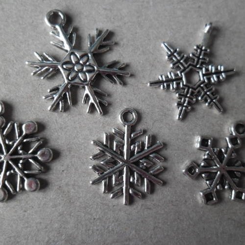 X 5 mixte pendentifs en forme de flocons de neige argenté 