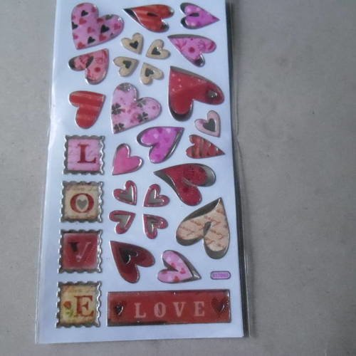 X 29 stickers autocollants "love" et cœurs contour argenté bombé 