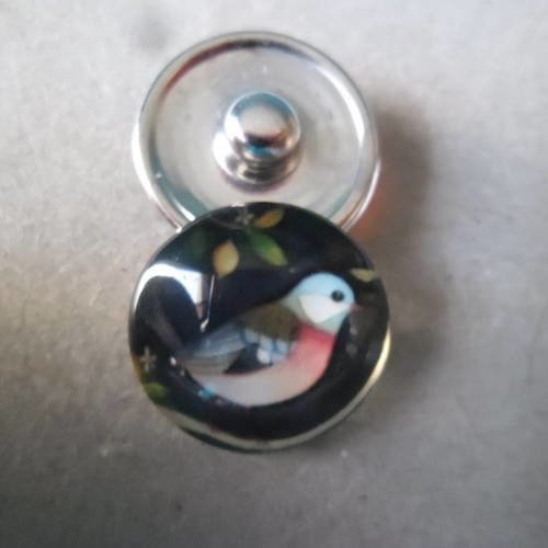 X 1 bouton pression rond verre motif oiseau multicolore pour bracelet diy 18 mm 