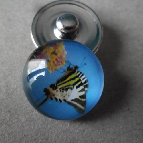 X 1 bouton pression rond verre motif papillon multicolore pour bracelet diy 18 mm 