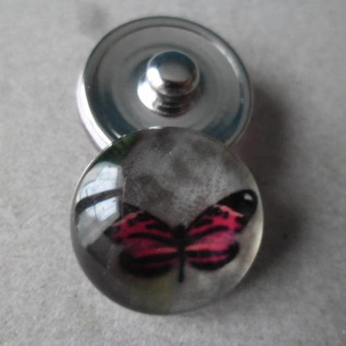X 1 bouton pression rond verre motif papillon multicolore pour bracelet diy 18 mm 