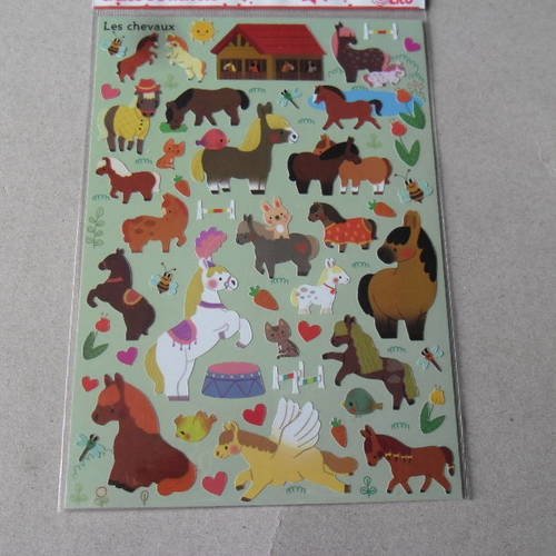 X 1 planche de stickers autocollants "les chevaux" multicolore 