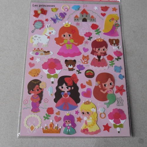 X 1 planche de stickers autocollants "les princesses" multicolore