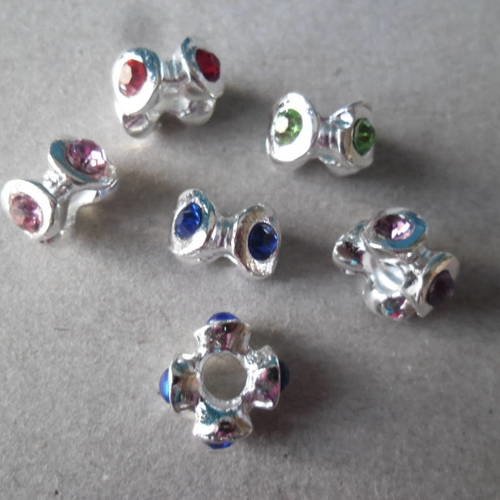 X 2 perles à vis strass couleur aux chois métal argenté 10 x 6 mm 