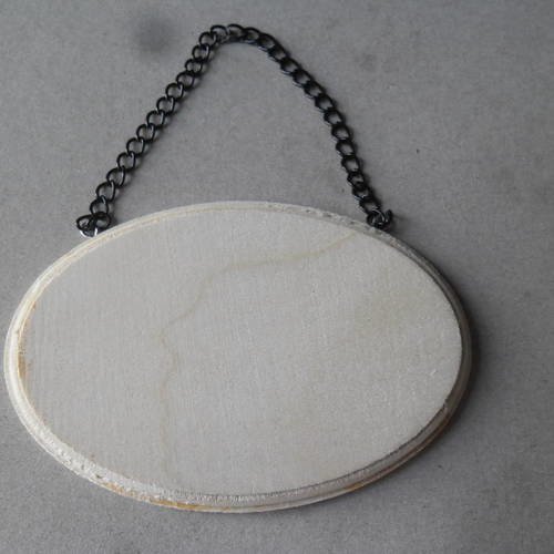 X 1 plaque de porte forme ovale bois naturel avec chaînette métal 12,5 x 8,5 cm 