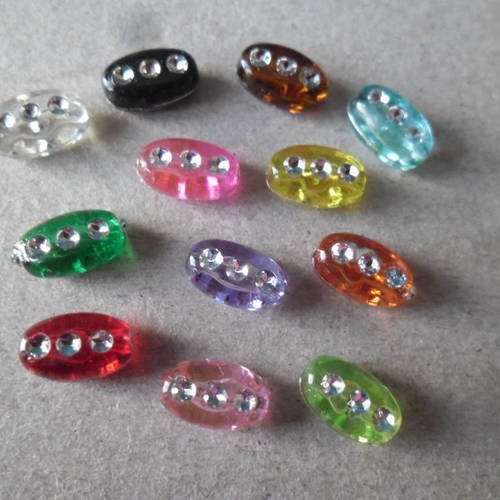 X 50 mixte perles multicolore à strass blanc ovale 9,5 x 6 mm 