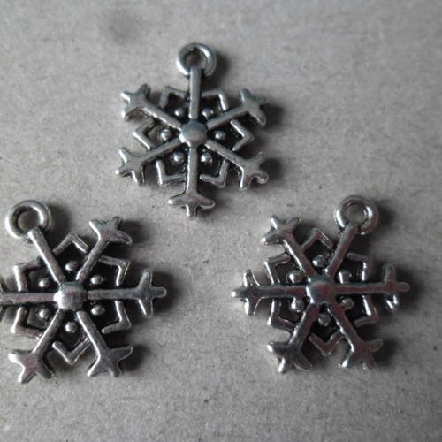 X 5 pendentifs/breloques forme de flocon de neige argent vieilli 18 x 15 mm