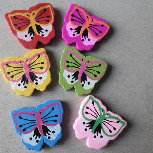 X 5 mixte perles en bois en forme de papillon multicolore 30 x 26 mm 