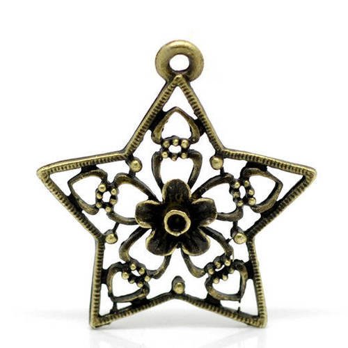 X 1 pendentif breloque pentacle étoile bronze 30 x 29 mm 