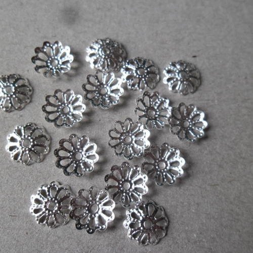 X 50 perles calotte coupelles caps 8,5 mm fleur ajouré argenté sans nickel