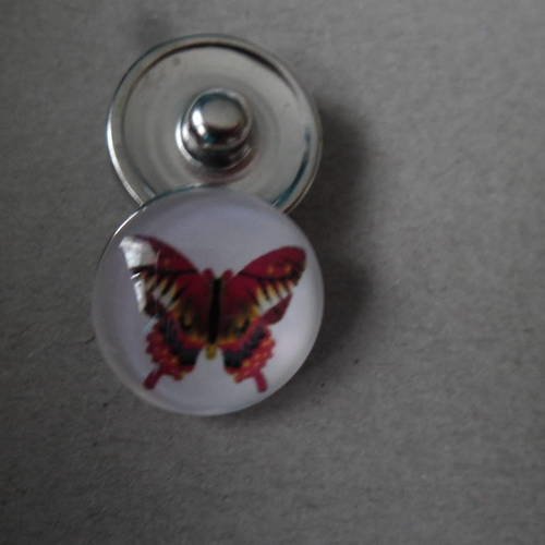 X 1 bouton pression rond motif papillon multicolore fond blanc pour bracelet diy 18 mm 