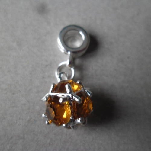 X 1 pendentif cristal pierre de naissance couleur orange  métal argenté 26 x 10 mm 