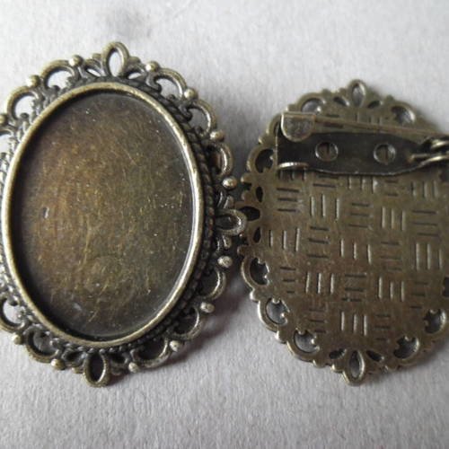X 1 support de boche épingle ovale pour cabochon, camée bronze 3,6 x 2,9 cm 