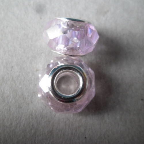 X 2 perles en verre facette  rose clair couleur ab argenté 15 x 10 mm 