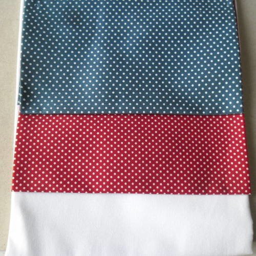 X 3 mixte coupons de tissus 100% coton bleu marine ,rouge pois blanc et blanc 