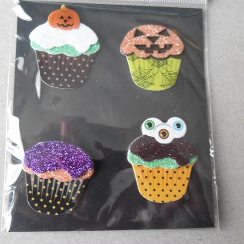 X 4 stickers autocollants en 3d représentant des muffins halloween 