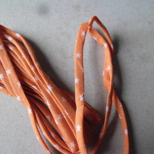 X 50 cm de cordon spaghetti frou frou fond orange étoile blanche 100% coton 6 mm 