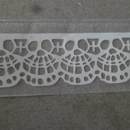 X 1 mètre de ruban organza blanc motif bordure  blanche imprimé 25 mm 