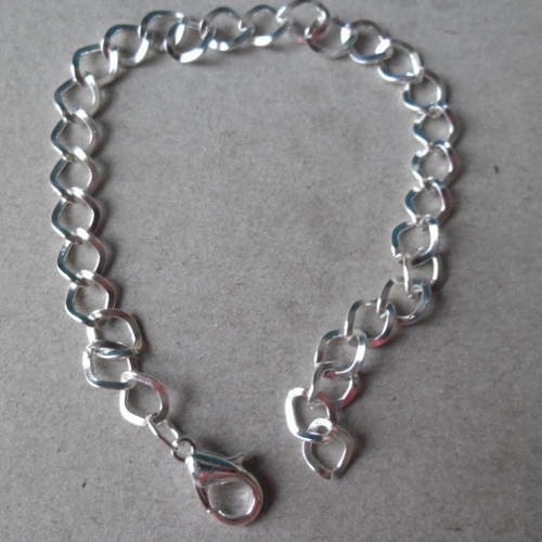 X 1 bracelet métal argent  maillon ovale avec fermoir mousqueton 20 cm 