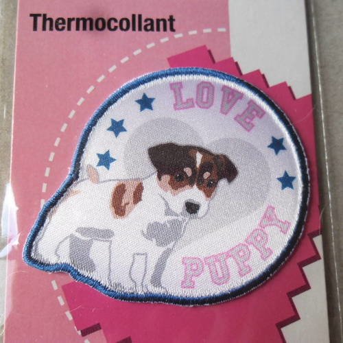 X 1 applique thermocollante représentant un chien"love puppy" 5,5 x 5 cm 
