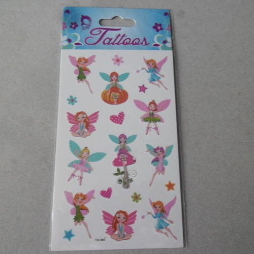 X 1 plaque de tatouages représentant de petites fées multicolore pailleté 