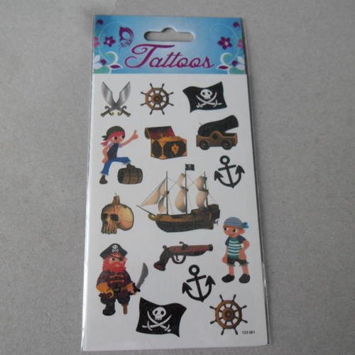 X 1 plaque de tatouages sur le thème des pirates pailleté 