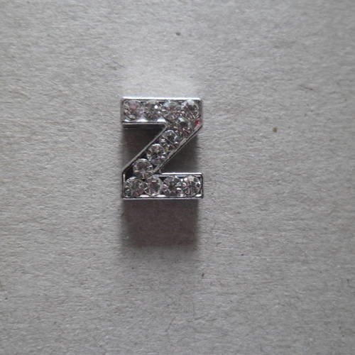 X 1 perle lettre z à strass blanc pour bracelet personnalisé argenté 12 x 10 mm 